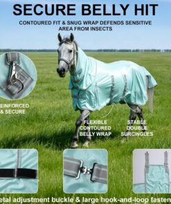 Summer Horse Fly Sheet with Detachable Neck & Belly Wrap, Breathable Fine Mesh Sweet Itch Protection for Stable & Pasture Turnout, Biting Defense & All-Day Comfort Shield...