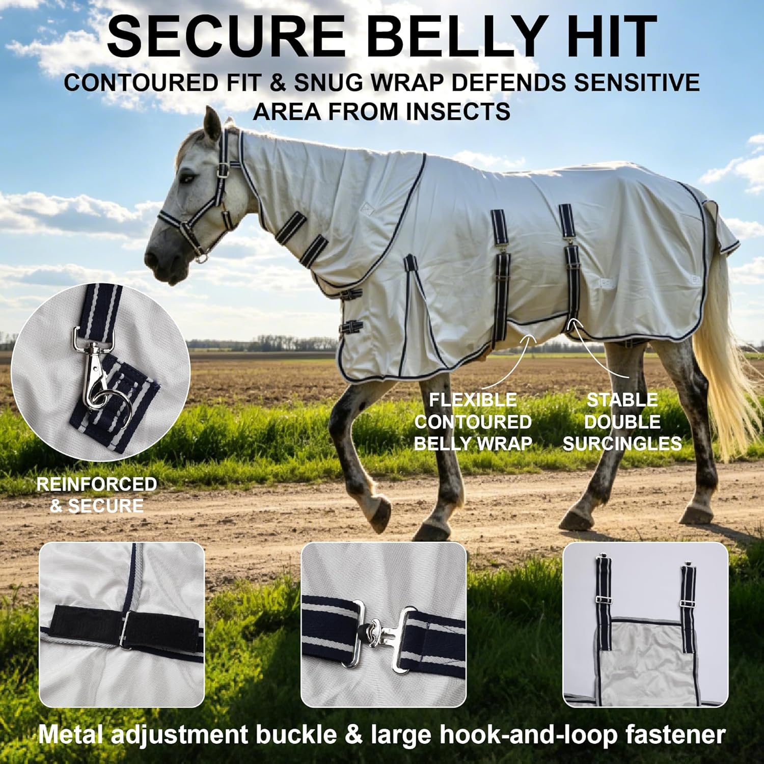Summer Horse Fly Sheet with Detachable Neck & Belly Wrap, Breathable Fine Mesh Sweet Itch Protection for Stable & Pasture Turnout, Biting Defense & All-Day Comfort Shield...