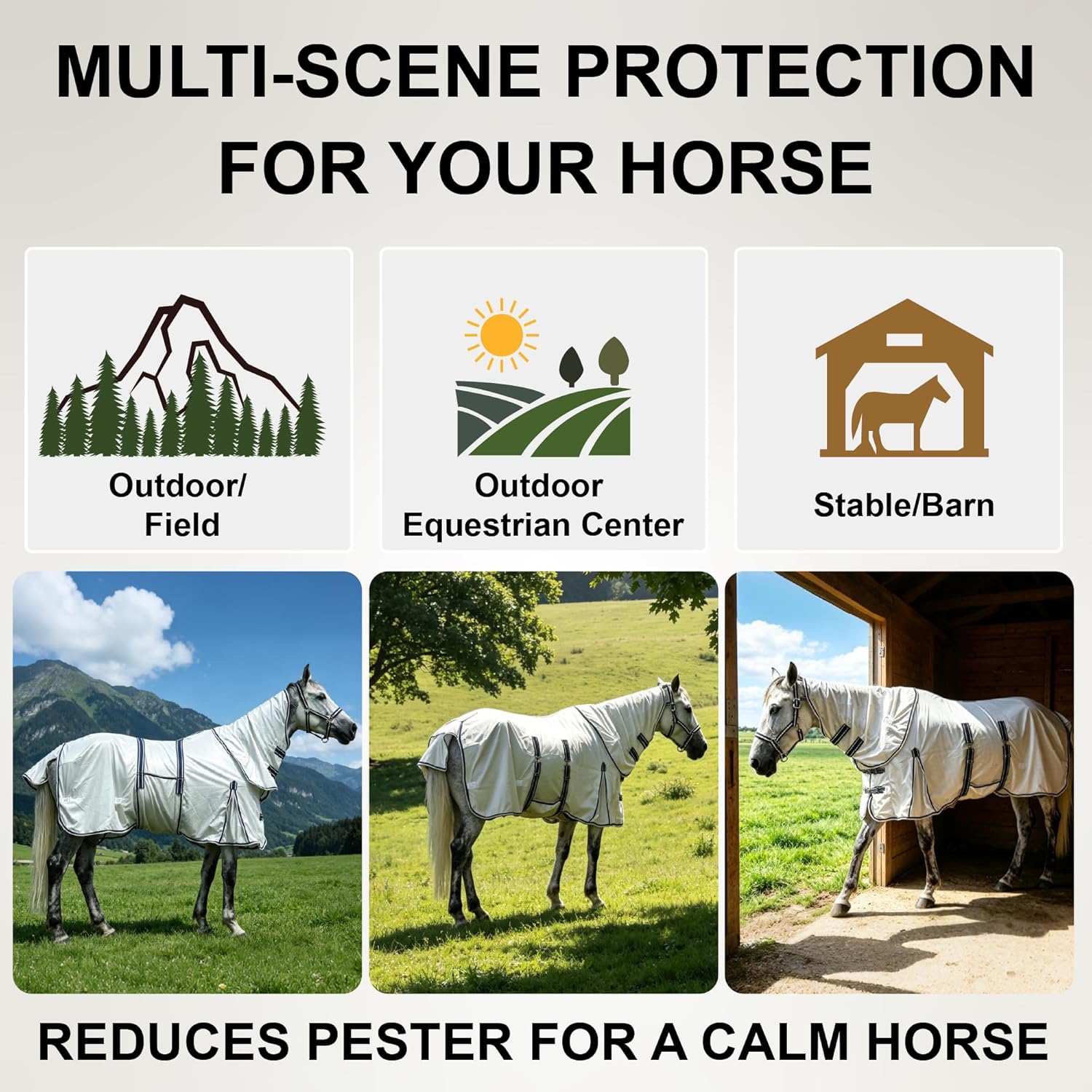 Summer Horse Fly Sheet with Detachable Neck & Belly Wrap, Breathable Fine Mesh Sweet Itch Protection for Stable & Pasture Turnout, Biting Defense & All-Day Comfort Shield...