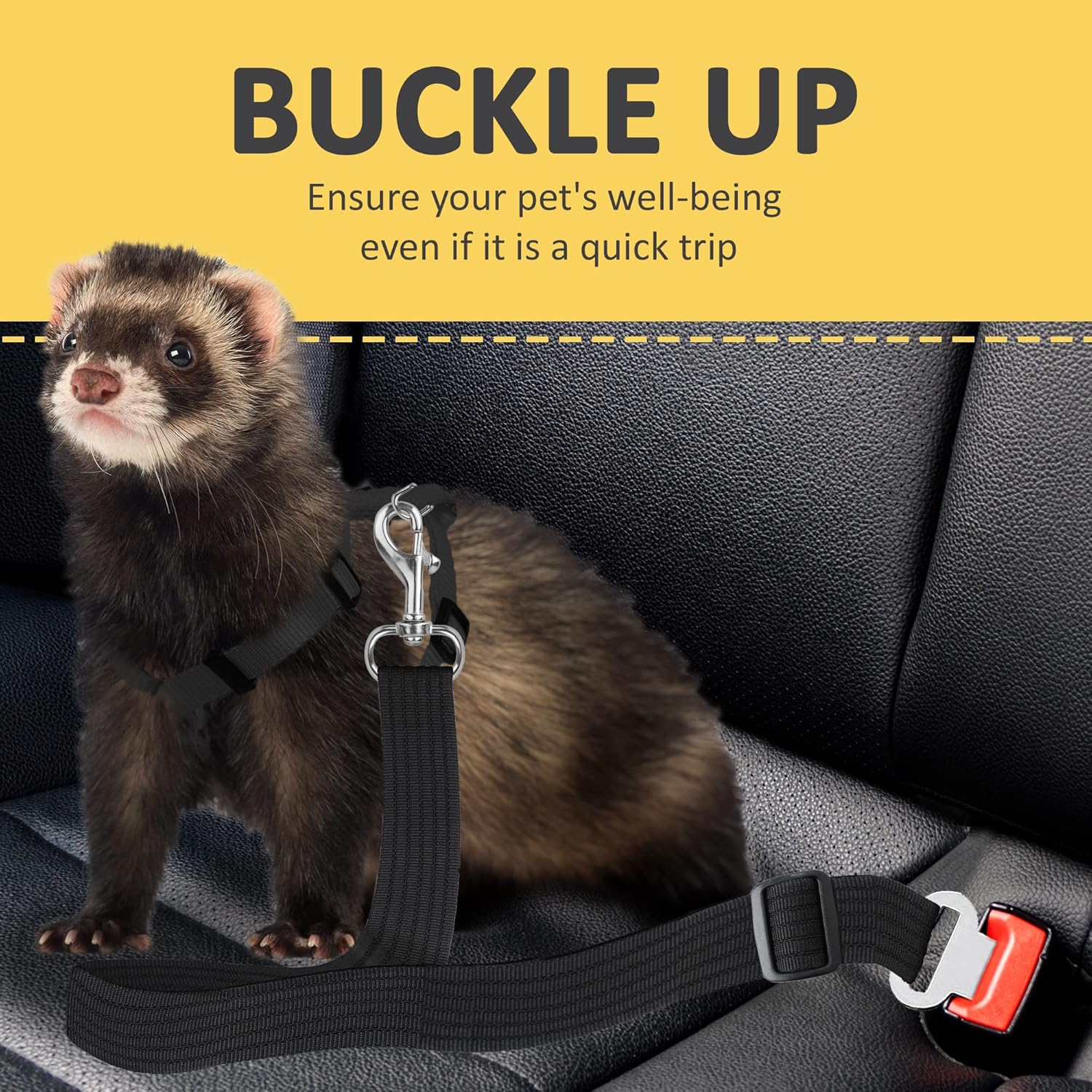 SunGrow Dog Seat Belt for Car, Adjustable Nylon Pet Seatbelt, Supports All Cars, Dog Car Leash Seat Belt, Seatbelt for Dogs, Cats & Ferrets Travel Harness
