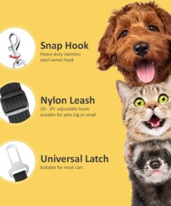 SunGrow Dog Seat Belt for Car, Adjustable Nylon Pet Seatbelt, Supports All Cars, Dog Car Leash Seat Belt, Seatbelt for Dogs, Cats & Ferrets Travel Harness