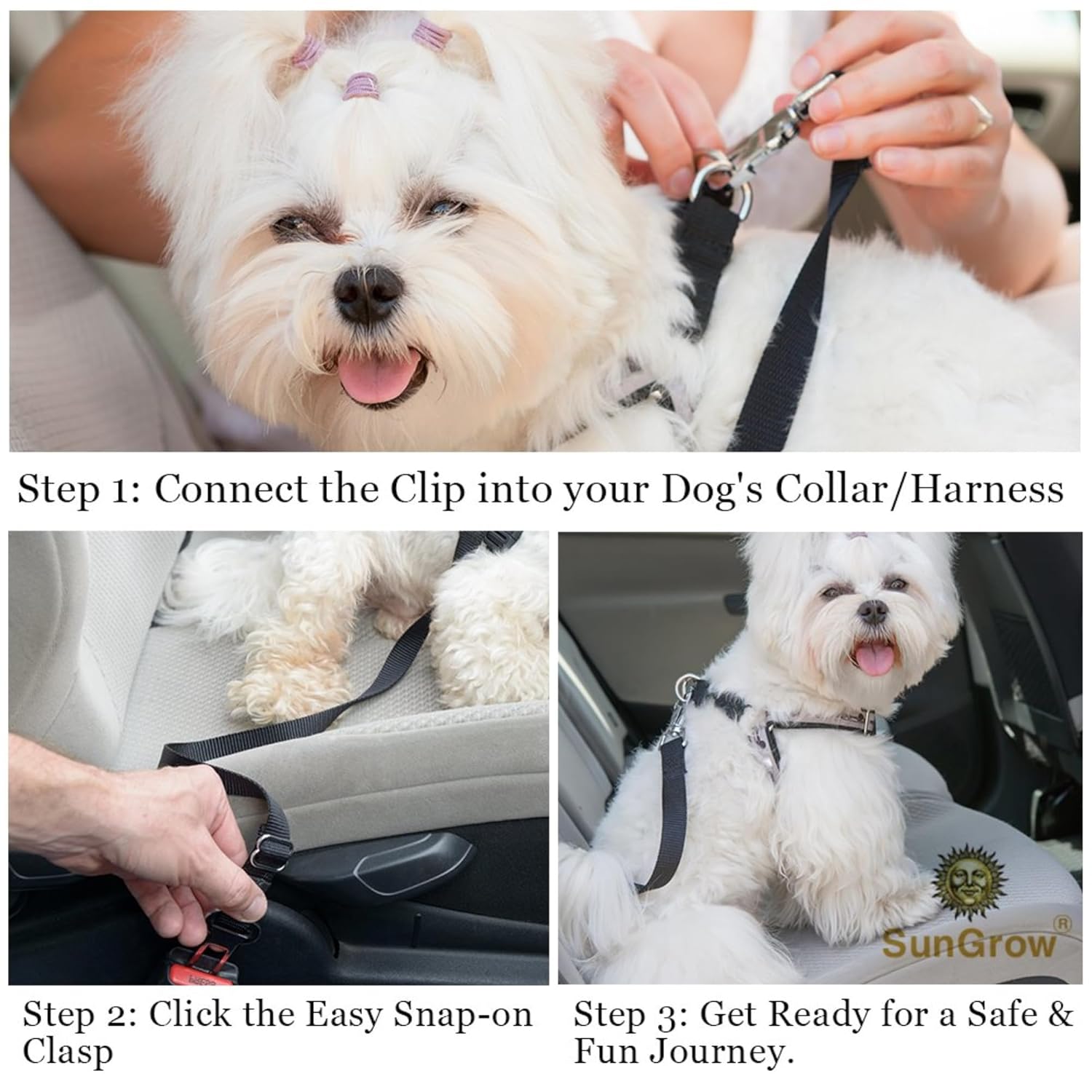 SunGrow Dog Seat Belt for Car, Adjustable Nylon Pet Seatbelt, Supports All Cars, Dog Car Leash Seat Belt, Seatbelt for Dogs, Cats & Ferrets Travel Harness