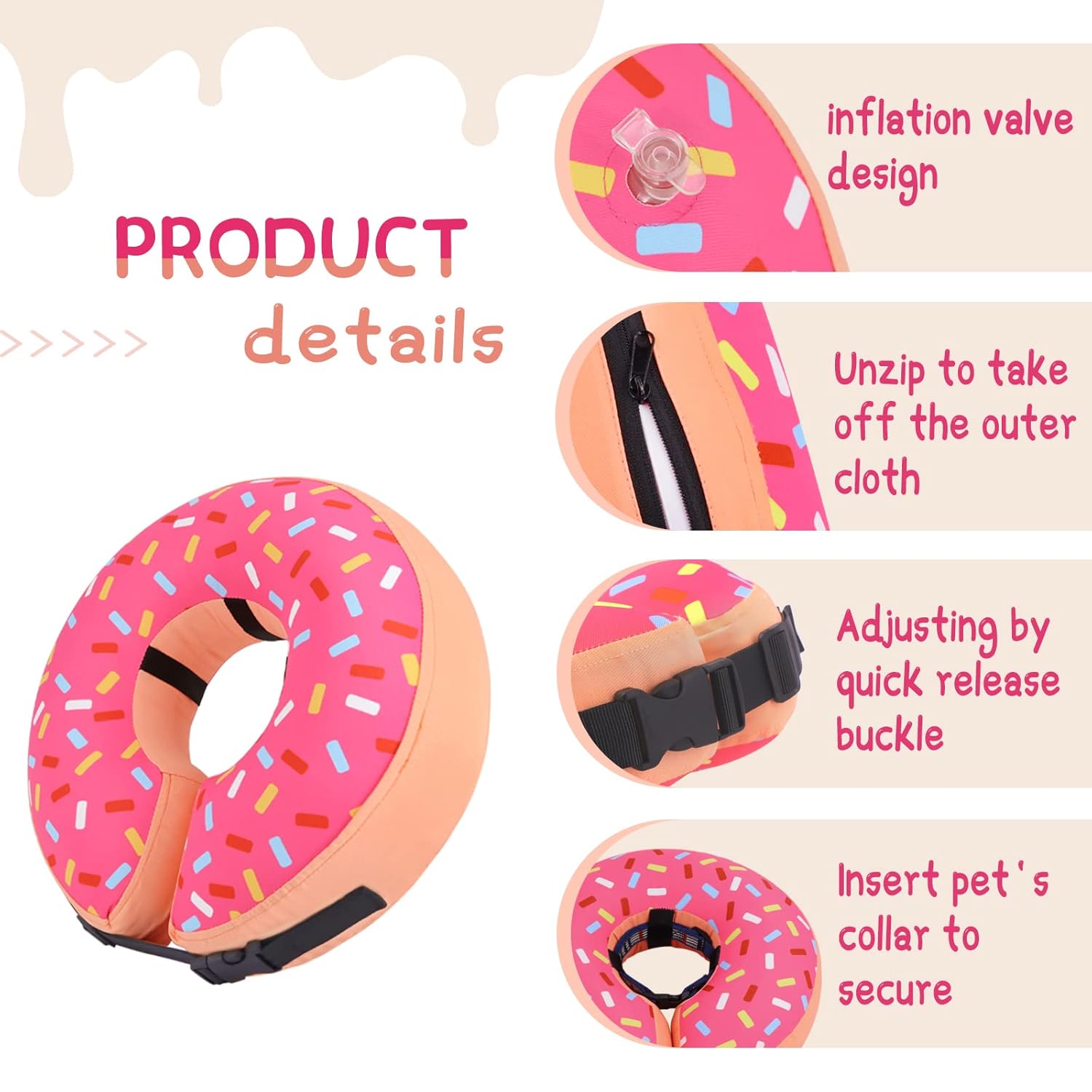 Supet Inflatable Dog Cone Collar Alternative After Surgery, Doggie Neck Donut Collar Recovery ECollar, Soft Dog Cone for Small Medium Large Dogs