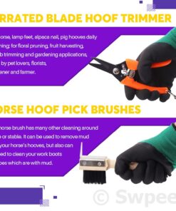 Swpeet 8Pcs Professional Farrier Tools Value Kit with Roll Pack, Horses Hoof Trimmers Shears Tools, Hoof Cutter, Farrier Rasp File and Rubber Handle, Hoof Nipper, Horseshoe...