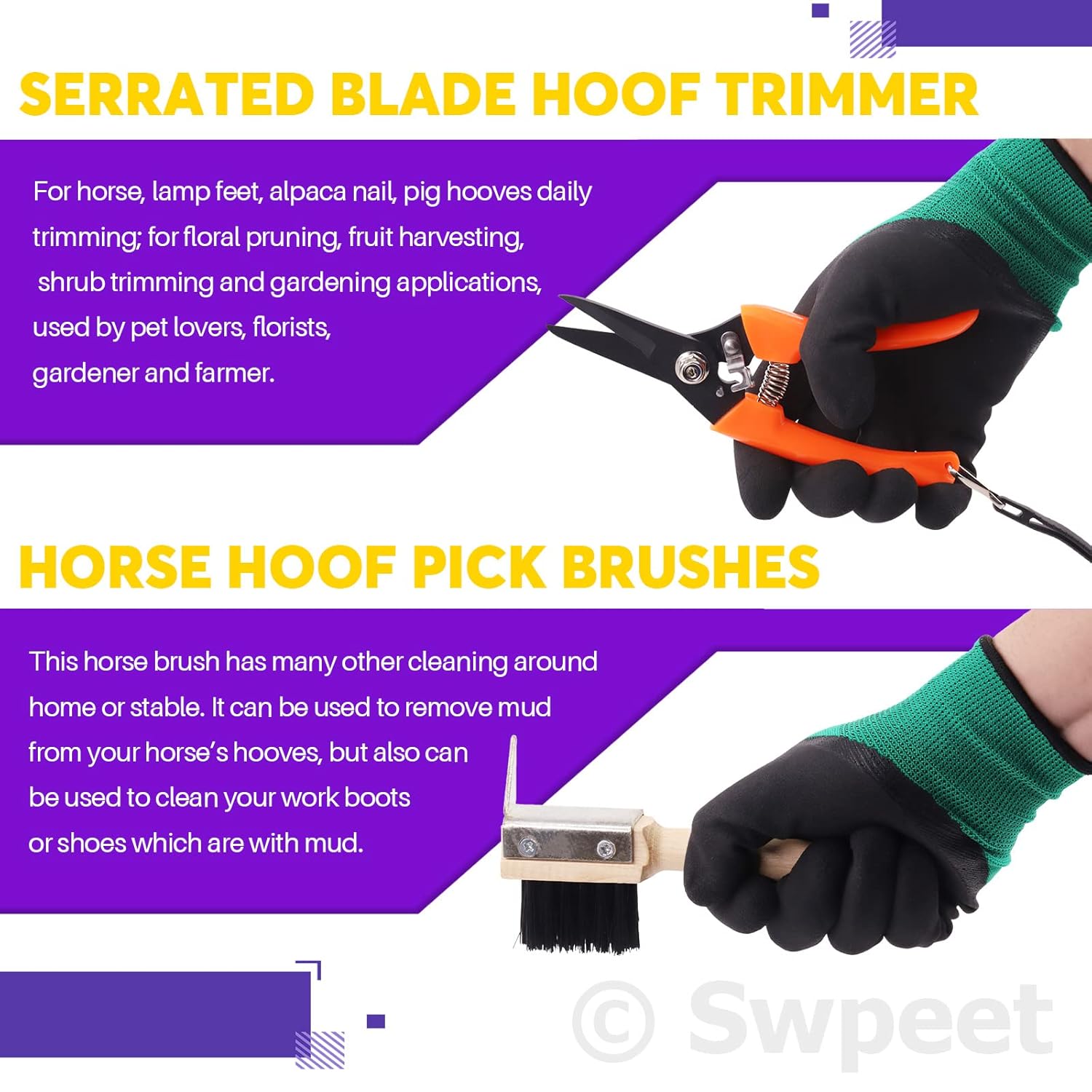 Swpeet 8Pcs Professional Farrier Tools Value Kit with Roll Pack, Horses Hoof Trimmers Shears Tools, Hoof Cutter, Farrier Rasp File and Rubber Handle, Hoof Nipper, Horseshoe...