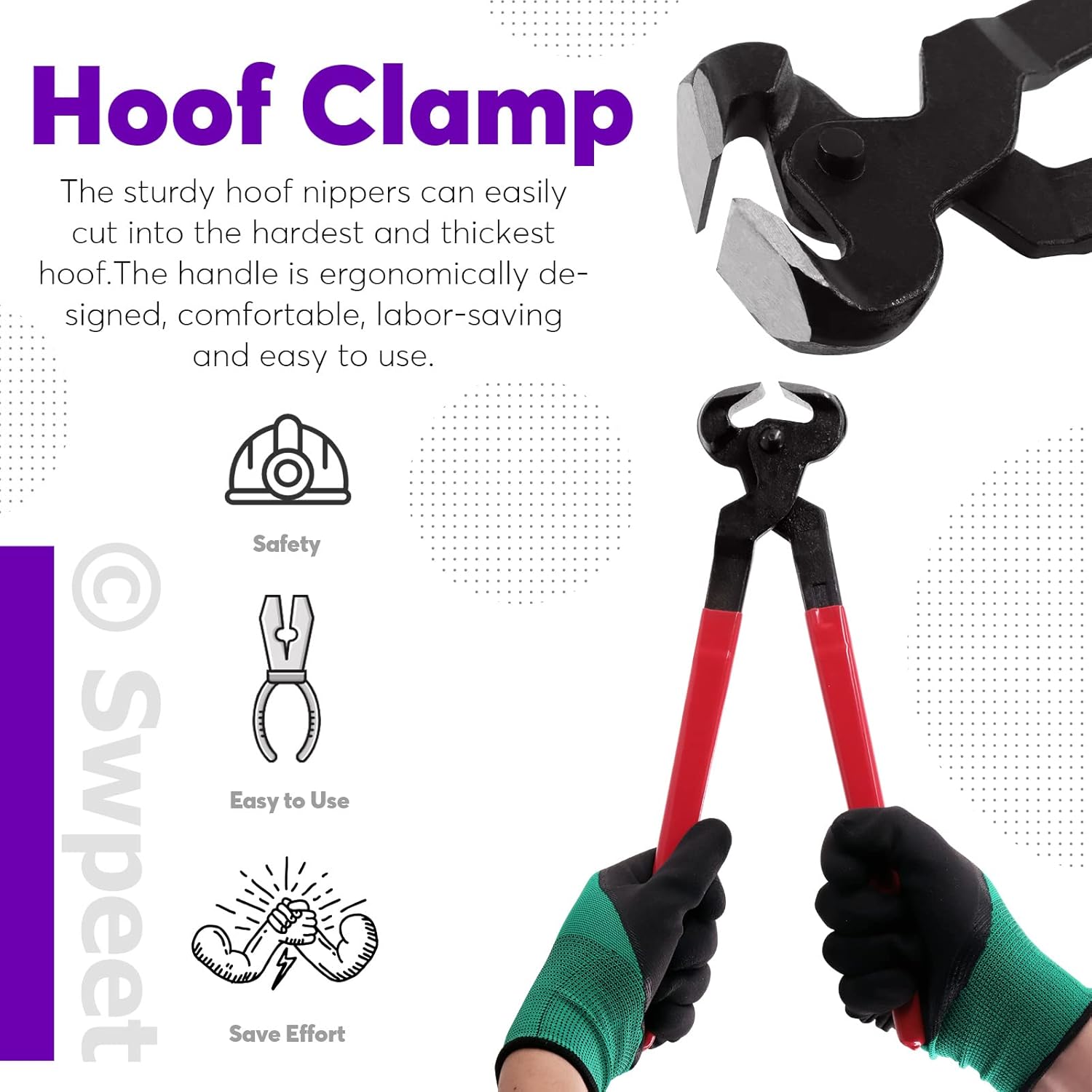 Swpeet 8Pcs Professional Farrier Tools Value Kit with Roll Pack, Horses Hoof Trimmers Shears Tools, Hoof Cutter, Farrier Rasp File and Rubber Handle, Hoof Nipper, Horseshoe...