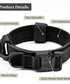 Tactical Dog Collar, Adjustable Military Training Nylon Dog Collar with Control Handle and Heavy Quick-Release Metal Buckle for Small Medium Large Dogs, Black L