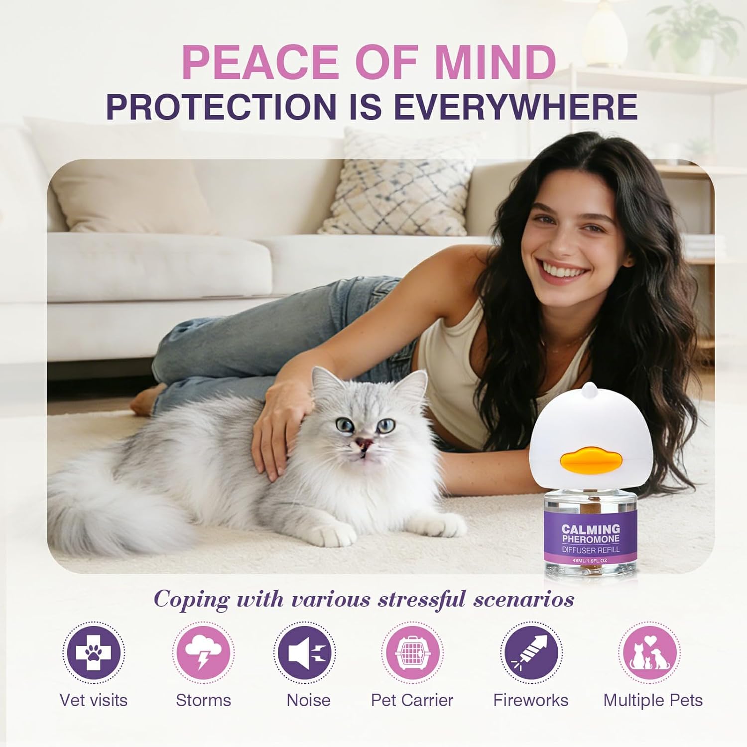 Tcllka Cat Calming Pheromone Diffuser Effectively Relieve Anxiety Stress Cat Calming Diffuser Comfort for Cats Refill Reduce Fighting Spraying and Scratching Calm Relaxing...