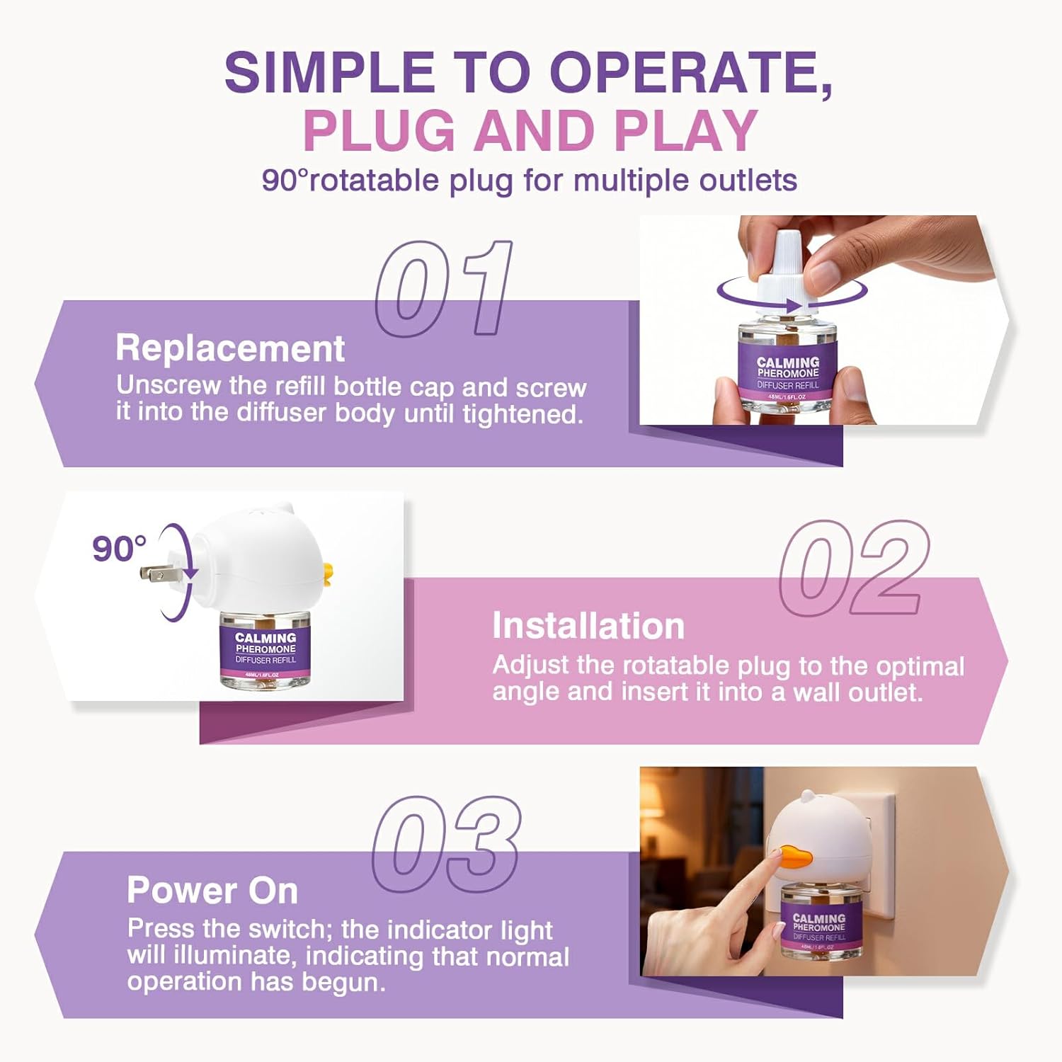 Tcllka Cat Calming Pheromone Diffuser Effectively Relieve Anxiety Stress Cat Calming Diffuser Comfort for Cats Refill Reduce Fighting Spraying and Scratching Calm Relaxing...