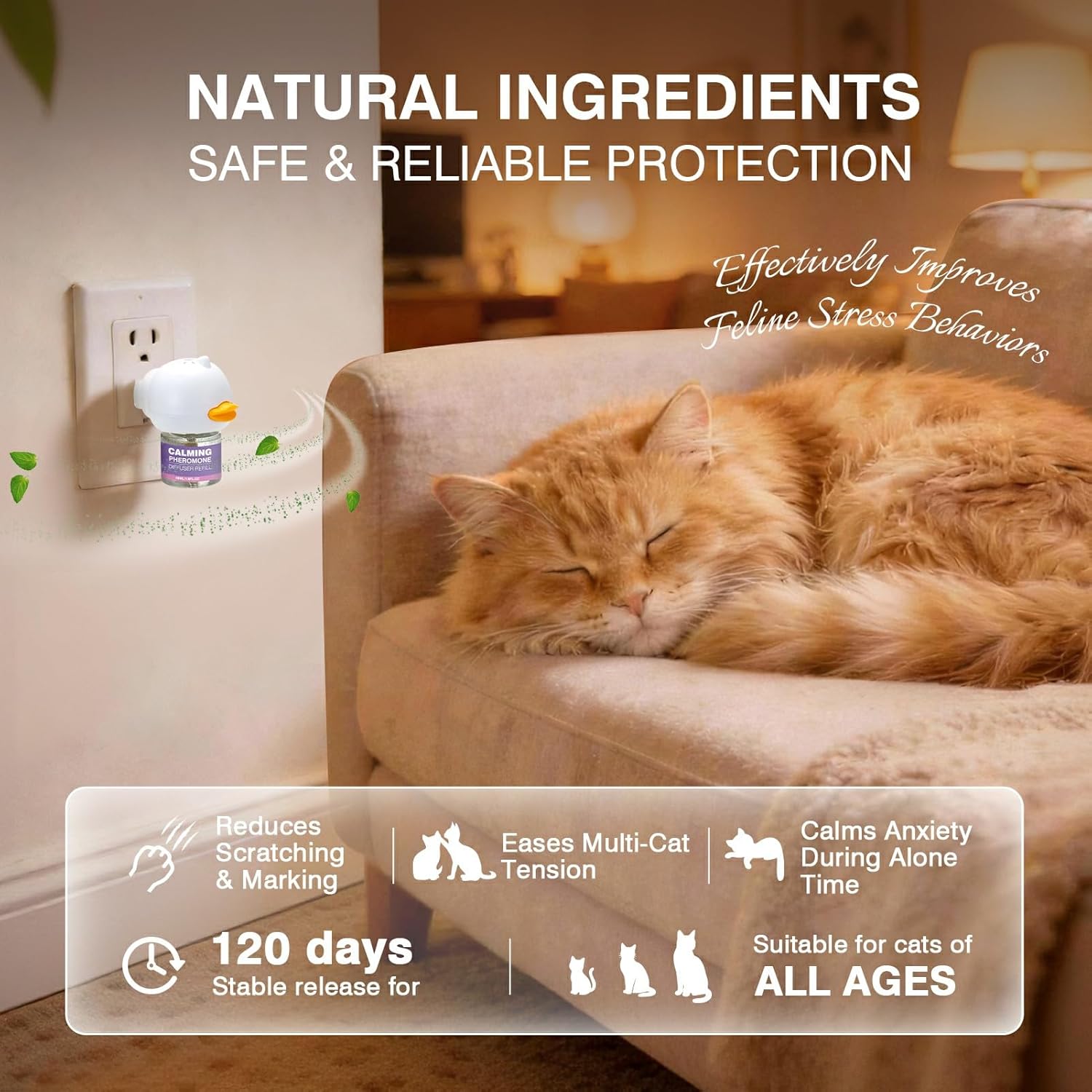 Tcllka Cat Calming Pheromone Diffuser Effectively Relieve Anxiety Stress Cat Calming Diffuser Comfort for Cats Refill Reduce Fighting Spraying and Scratching Calm Relaxing...