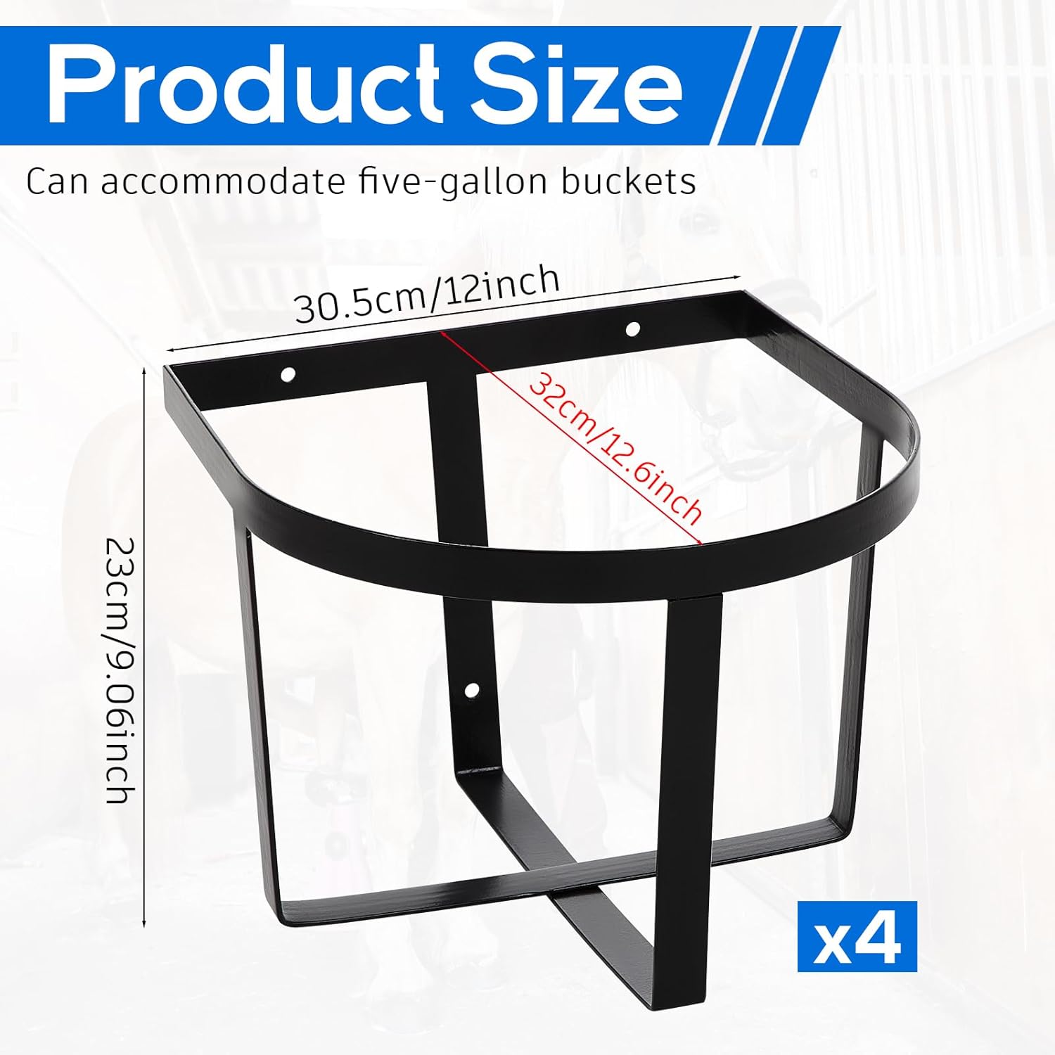 Teenyyou 4 Pcs Heavy Duty Metal Bucket Holder 5 Gallon Horse Water Feed Bucket Holder Pre Installed Pail Accessories Wall Mount Hang Organizer for Horse Stalls Barn Farmhouse...