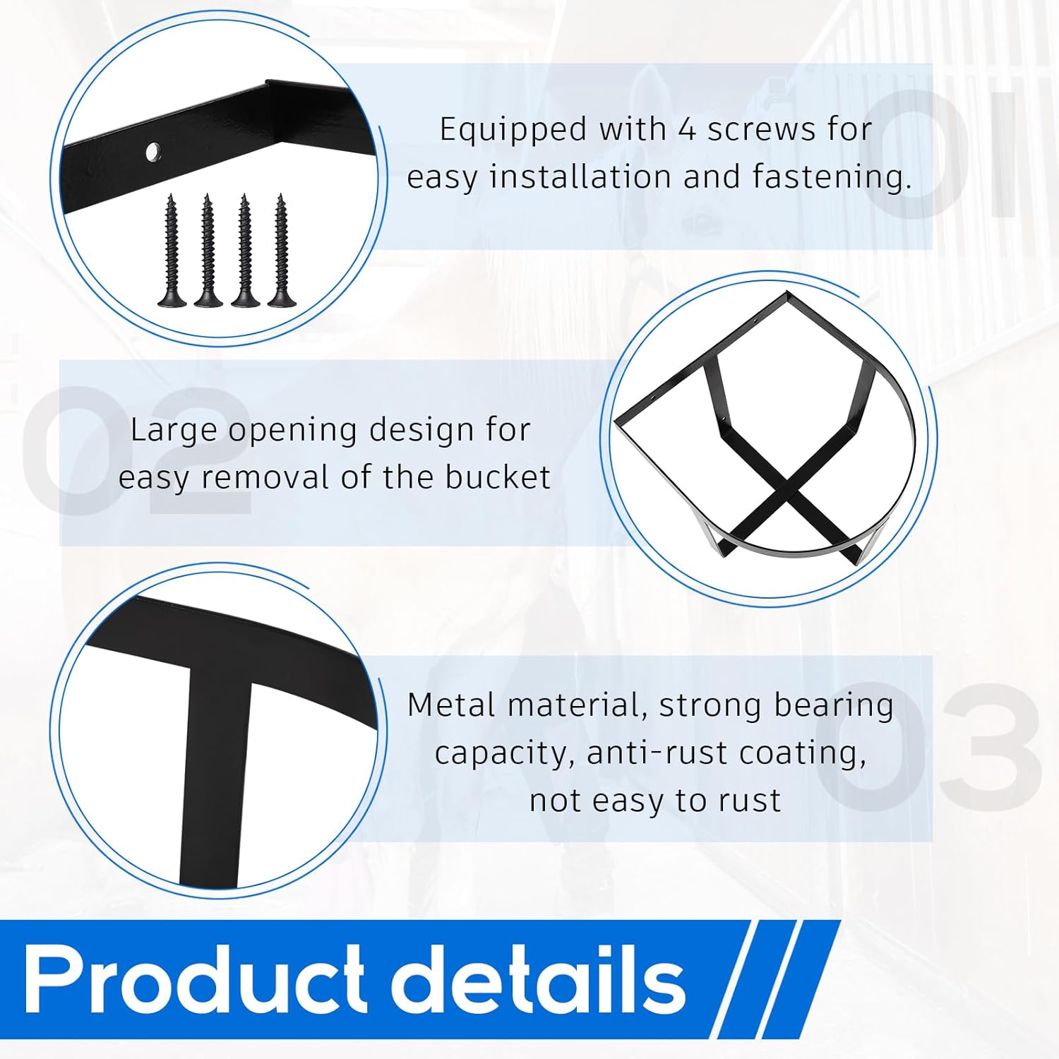 Teenyyou 4 Pcs Heavy Duty Metal Bucket Holder 5 Gallon Horse Water Feed Bucket Holder Pre Installed Pail Accessories Wall Mount Hang Organizer for Horse Stalls Barn Farmhouse...