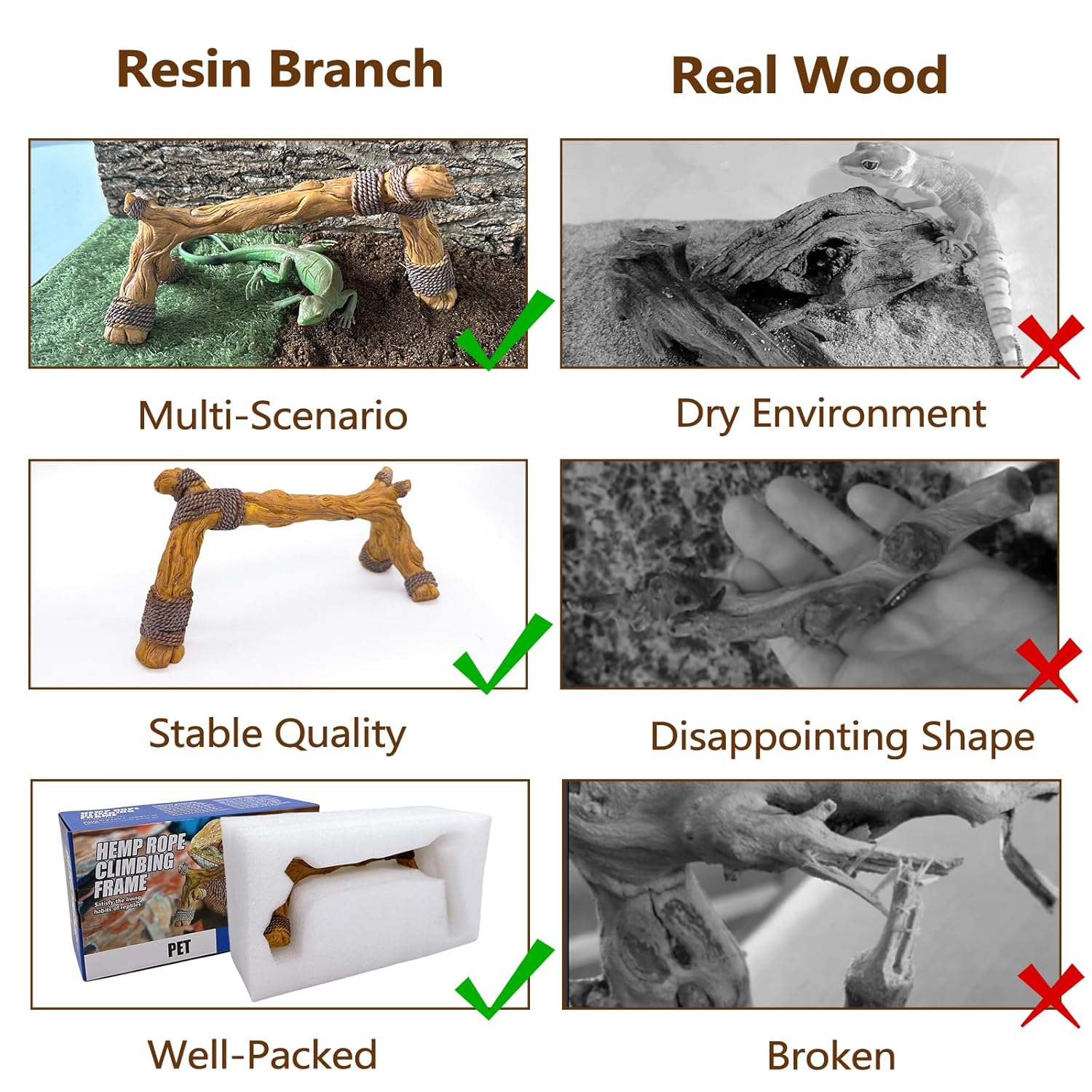 Tfwadmx Snake Climbing Branch,Resin Reptile Wood Trunk Branches Decor,Reptile Terrarium Climbing Accessories Decoration for Geckos, Lizards,Tarantulas,Hermit Crab,Frogs