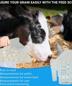 Tharos Distribution Clear Plastic Feed Scoop with Measurement Markings, Durable Sturdy Handle, Reusable Pellet Scoop for Horse Goat Sheep Cattle Stable Feeding, Large