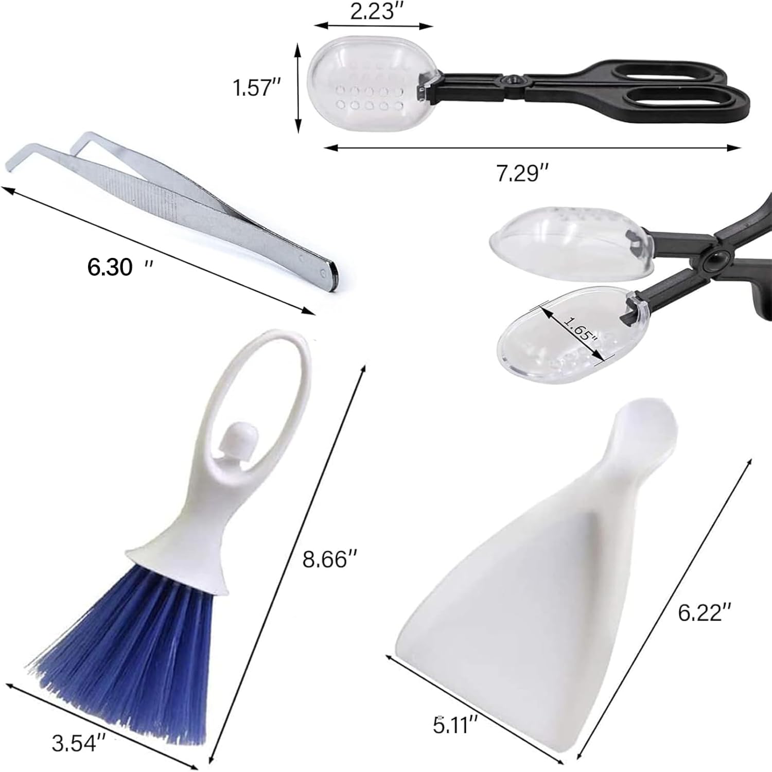 Tiny Cleanning Broom, Scooper Feeding Tool,Mini Dustpan and Brush, Stainless Steel Tweezer Reptile Tank Cleaner for Reptile and Other Small Animals Supplies 3Pcs