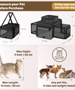 Top and 2 Sides Expandable Pet Carrier 17x11x9.5, TSA Airline Approved Small Dog Carriers for Small Dogs, Soft-Sided Cat Carrier with Self-Locking Zippers for Kitten,Rabbit,...