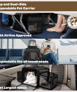 Top and 2 Sides Expandable Pet Carrier 17x11x9.5, TSA Airline Approved Small Dog Carriers for Small Dogs, Soft-Sided Cat Carrier with Self-Locking Zippers for Kitten,Rabbit,...