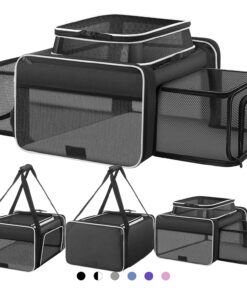 Top and 2 Sides Expandable Pet Carrier 17x11x9.5, TSA Airline Approved Small Dog Carriers for Small Dogs, Soft-Sided Cat Carrier with Self-Locking Zippers for Kitten,Rabbit,...