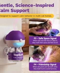 TopSum Cat Calming Pheromone Diffuser: Feline Pheromones Plug in for Stress, Along At Home, Spraying, Fighting, Scratching, Aggression & Excessive Meowing (1 Diffuser + 3 Refills)