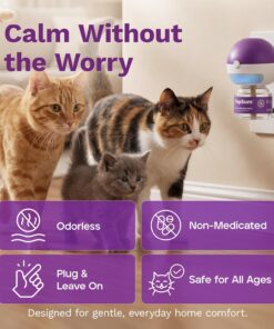 TopSum Cat Calming Pheromone Diffuser: Feline Pheromones Plug in for Stress, Along At Home, Spraying, Fighting, Scratching, Aggression & Excessive Meowing (1 Diffuser + 3 Refills)