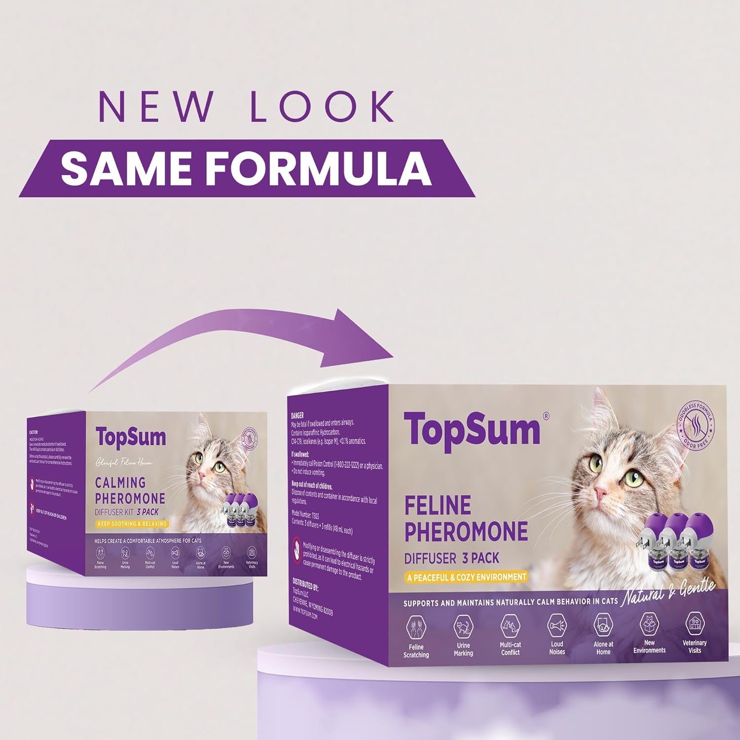 TopSum Cat Calming Pheromone Diffuser: Feline Pheromones Plug in for Stress, Along At Home, Spraying, Fighting, Scratching, Aggression & Excessive Meowing (Purple– 3 Diffusers +...