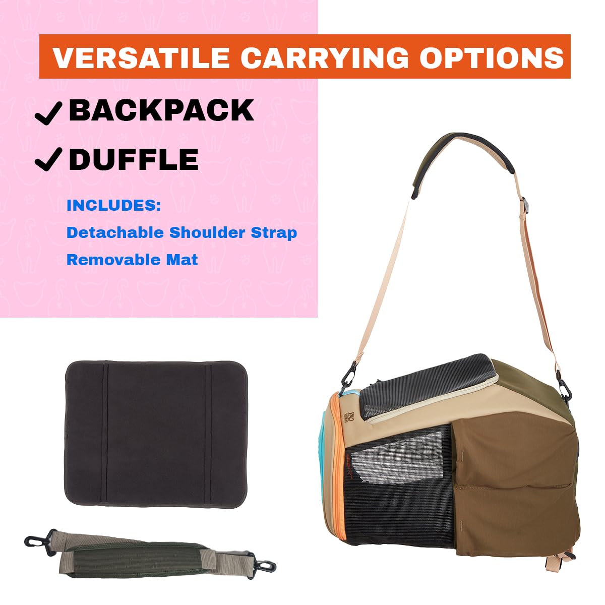 Travel Cat Backpack Carrier - The Navigator Convertible Pet Carrier Backpack - Cat Carrier Backpack with Fully Ventilated Mesh (Earth)
