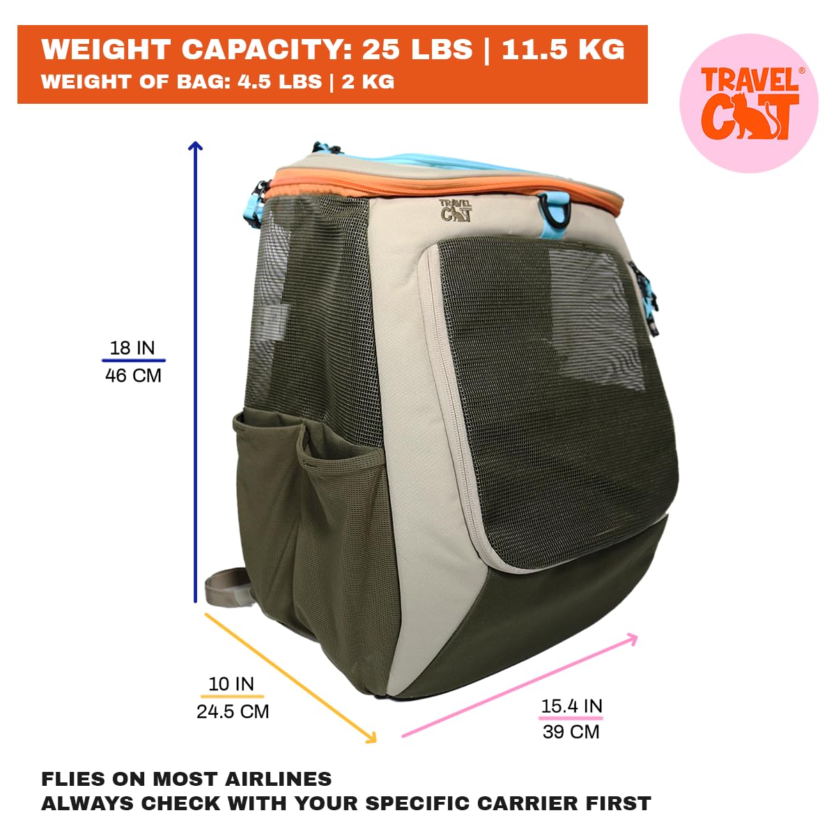 Travel Cat Backpack Carrier - The Navigator Convertible Pet Carrier Backpack - Cat Carrier Backpack with Fully Ventilated Mesh (Earth)
