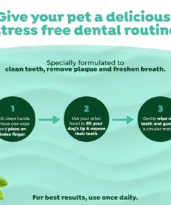 TropiClean Fresh Breath Dog Teeth Cleaning Dental Wipes, Finger Wipes for Plaque & Tartar Removal + Baking Soda, Easy to Use Dog Dental Care, 50ct