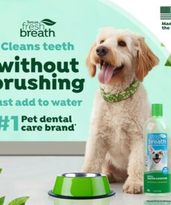 TropiClean Fresh Breath Water Additive for Dogs, Dog Breath Freshener and Teeth Cleaning Solution, No Toothpaste or Toothbrush Required, 33.8oz.