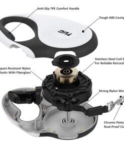 TUG 360° Tangle-Free Retractable Dog Leash | 16 ft Strong Nylon Tape | One-Handed Brake, Pause, Lock (Medium, White)