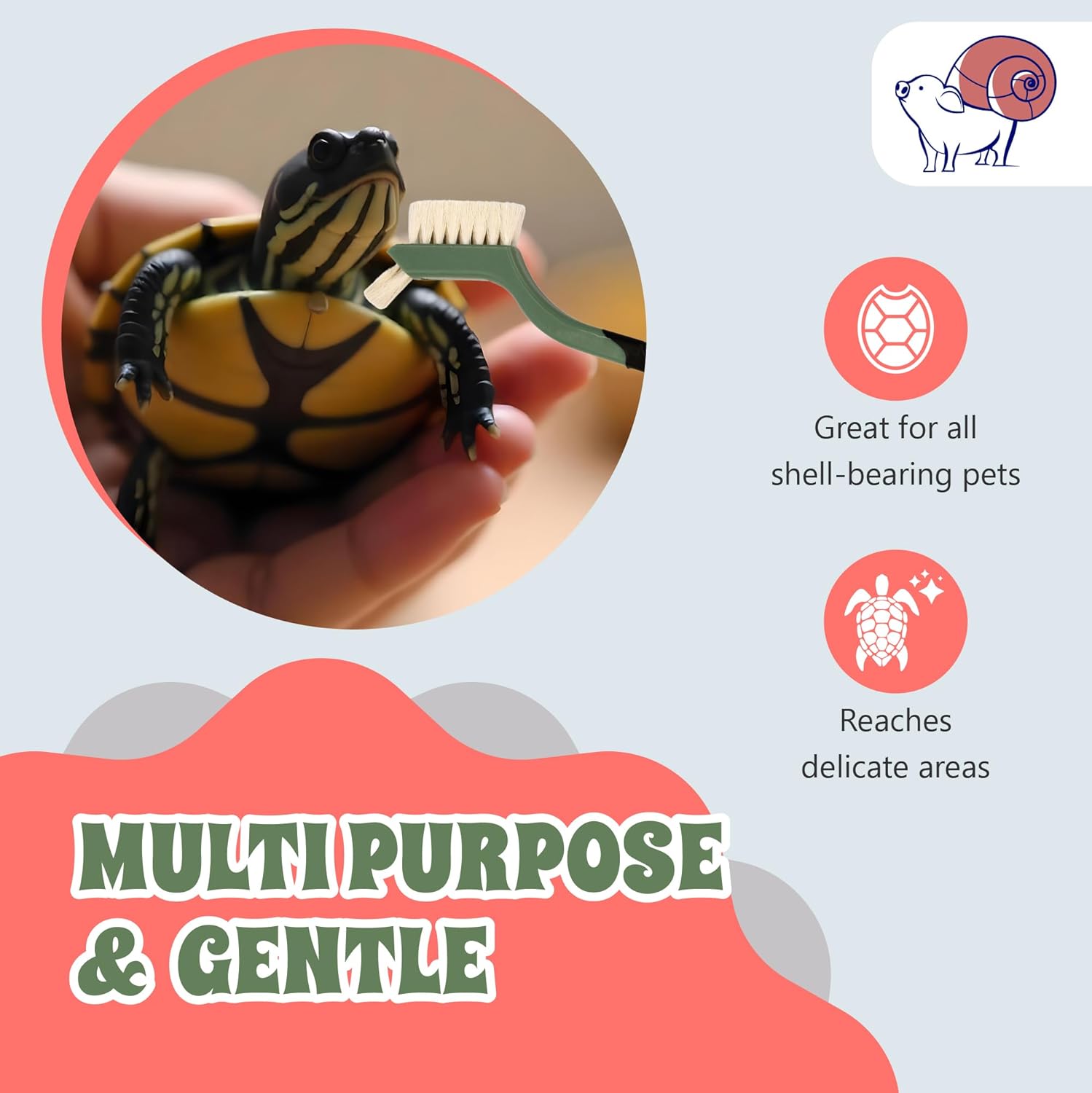 Turtle Cleaning Brush Remove Aquatic Mud, Dirt, & Contaminants from Tortoises Shells & Promoting Shell Health - Goat Hair Bristle Brush with Grip Rubber Handle - Black by Snout...
