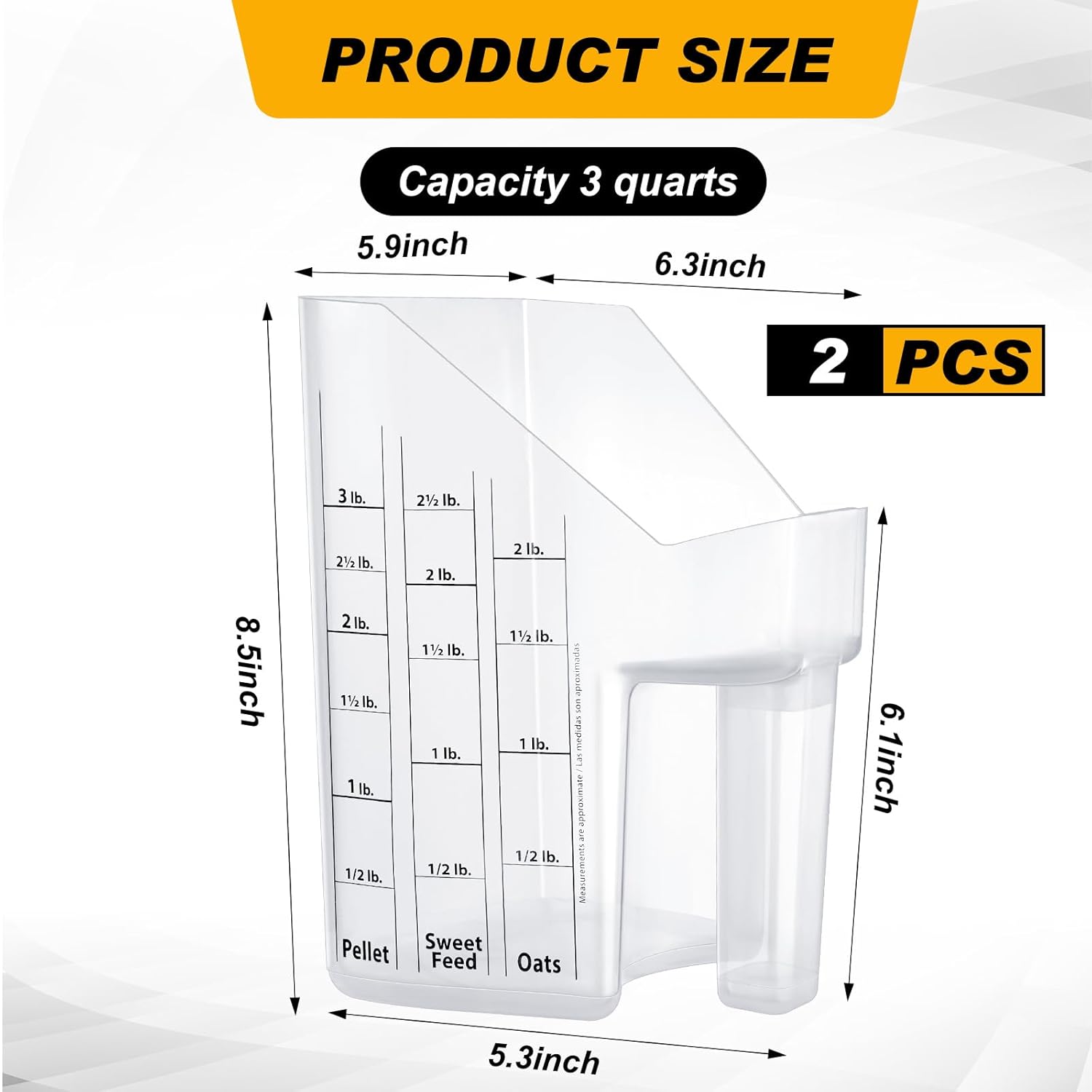 Uiifan 2 Pcs Feed Scoop with Measurements 3 Quarts Plastic Measuring Pellet Reusable Scoop for Horse Goat Sheep Cattle Feeding Supplies (White)