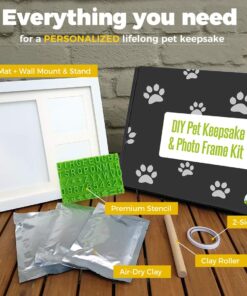 Ultimate Dog or Cat Paw Print Keepsake Kit & Picture Frame - Premium Wooden Photo Frame, Clay Mold for Pet Pawprint & Bonus Stencil. Makes a Personalized Gift for Pet Lovers and...