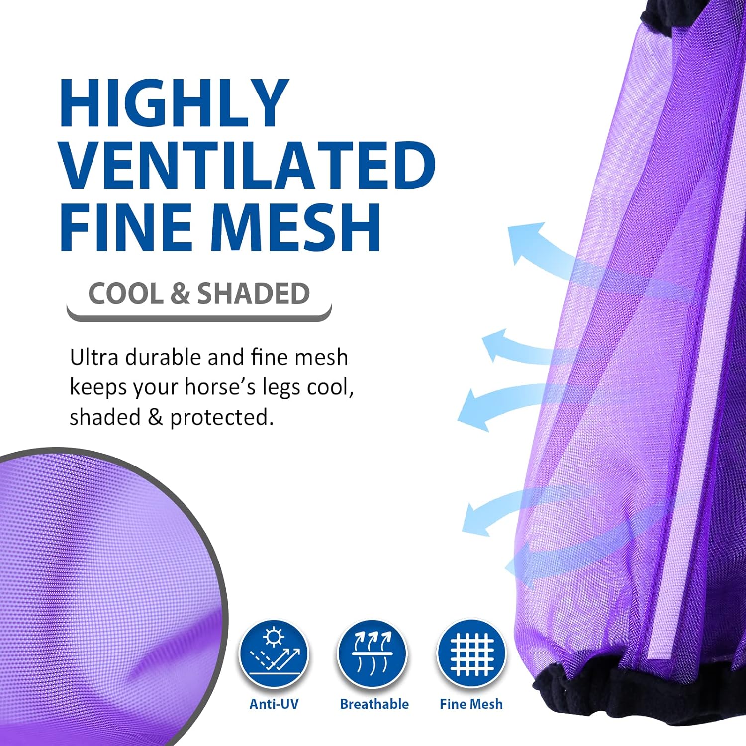Universal Size Horse Leggings Fine Mesh Horse Fly Boots Greatly Reduce Stomping Breathable Horse Boots Leg Wraps (Set of 4) Purple