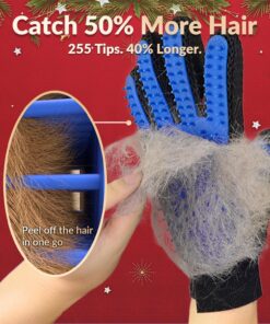 Upgrade Efficient Pet Hair Remover Gloves - Gentle Shedding Brushes for Dogs, Cats & Horses with Long and Short Hair - 1 Pair (Blue)