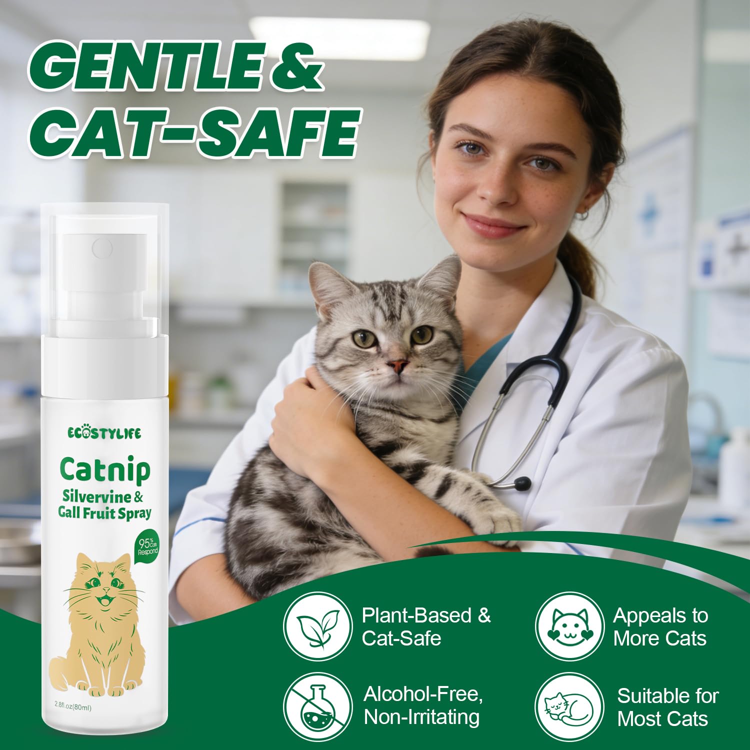 Upgraded Catnip Spray for Indoor Cats, 2.8 fl oz – Natural Formula with Silvervine & Gall Fruit, Encourages Play & Scratching, Ideal for Scratching Post, Suitable for Cats Less...