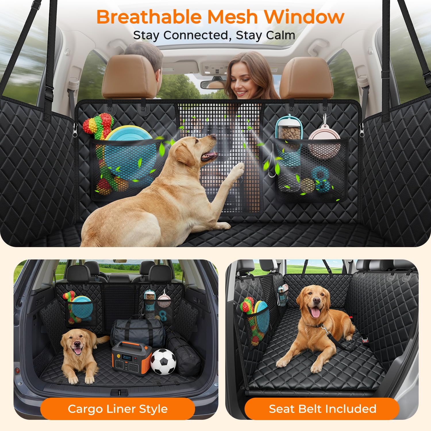 URPOWER 2026 Upgraded Back Seat Extender for Dogs - Large Hard Bottom Dog Car Seat Cover Holds 550lbs, Waterproof Dog Hammock Pet Bed with High-Density Foam Non-Slip Backseat...