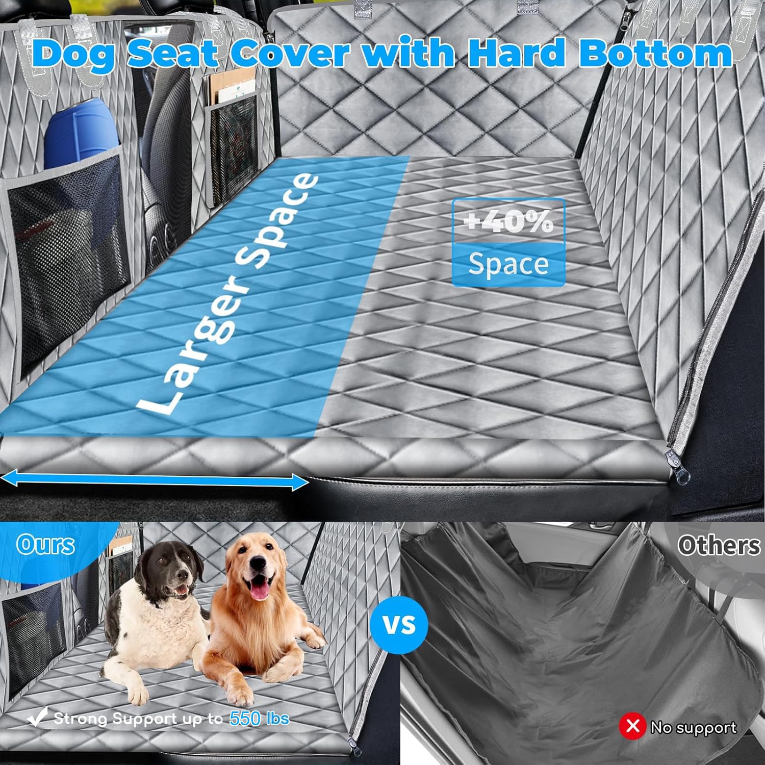 URPOWER 2026 Upgraded Back Seat Extender for Dogs - Large Hard Bottom Dog Car Seat Cover Holds 550lbs, Waterproof Dog Hammock Pet Bed with High-Density Foam Non-Slip Backseat...