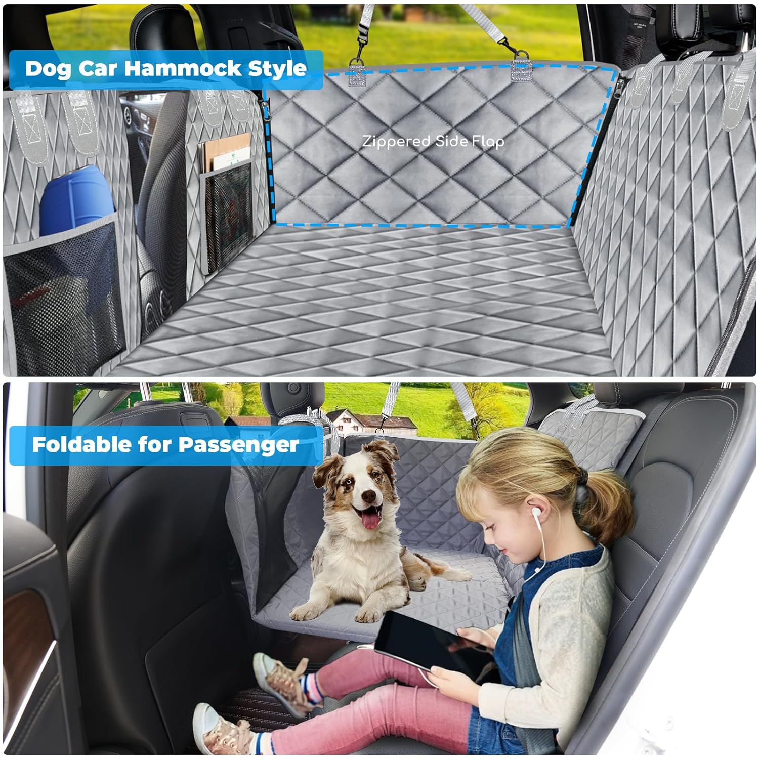 URPOWER 2026 Upgraded Back Seat Extender for Dogs - Large Hard Bottom Dog Car Seat Cover Holds 550lbs, Waterproof Dog Hammock Pet Bed with High-Density Foam Non-Slip Backseat...