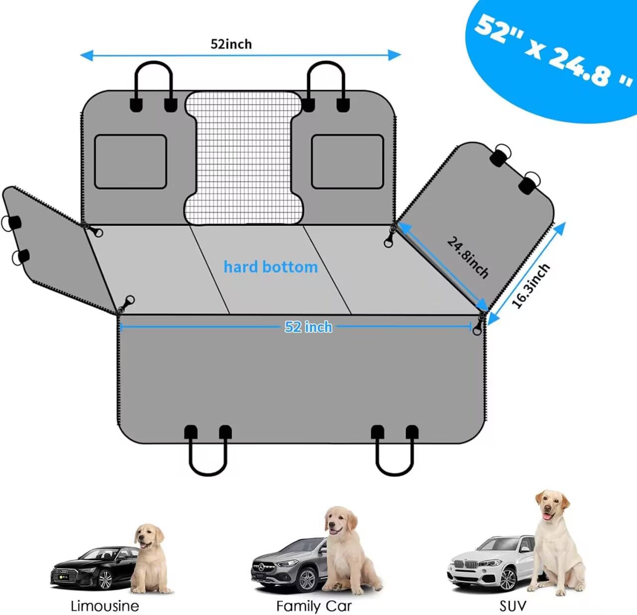 URPOWER 2026 Upgraded Back Seat Extender for Dogs - Large Hard Bottom Dog Car Seat Cover Holds 550lbs, Waterproof Dog Hammock Pet Bed with High-Density Foam Non-Slip Backseat...