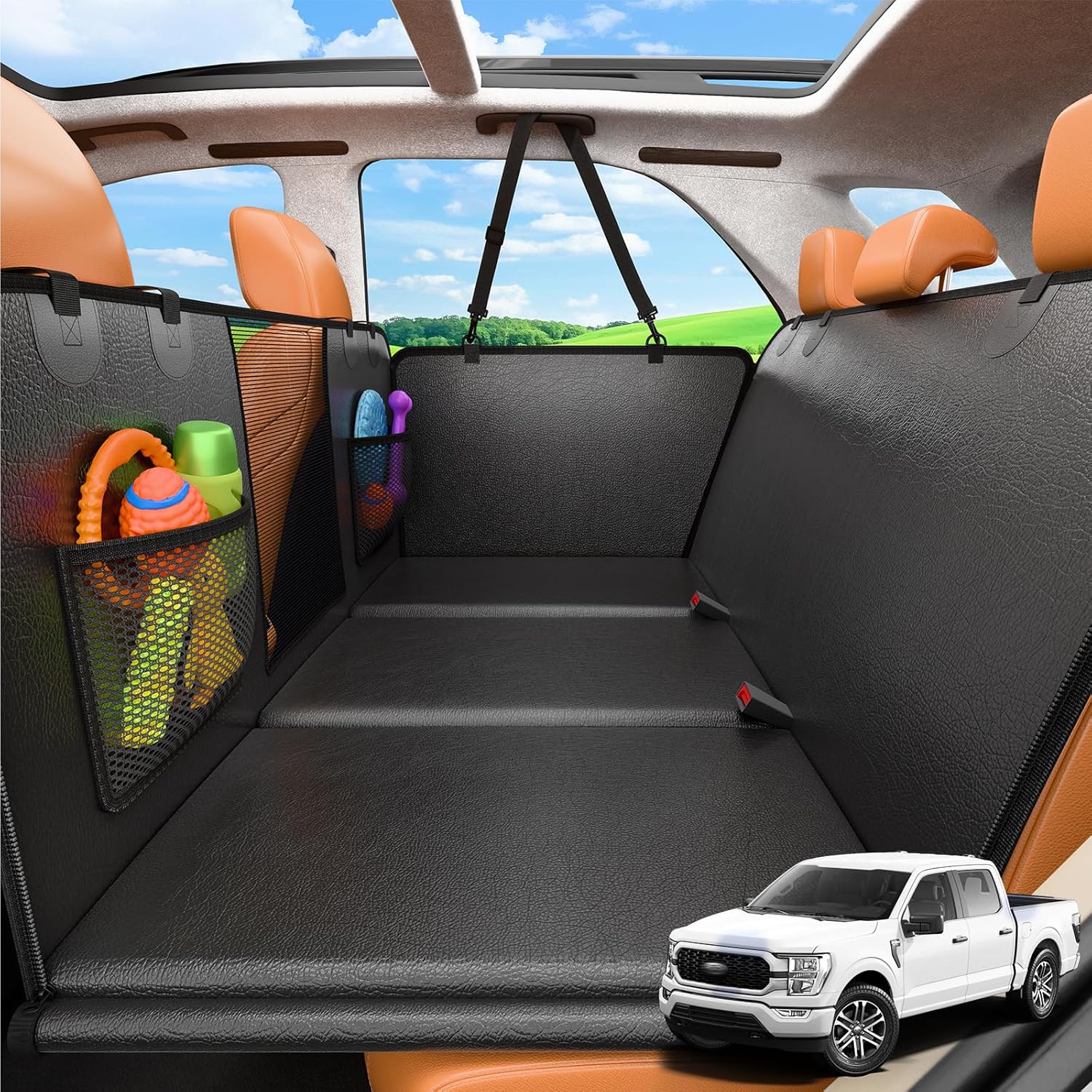 URPOWER 2026 Upgraded Back Seat Extender for Dogs - Large Hard Bottom Dog Car Seat Cover Holds 550lbs, Waterproof Dog Hammock Pet Bed with High-Density Foam Non-Slip Backseat...