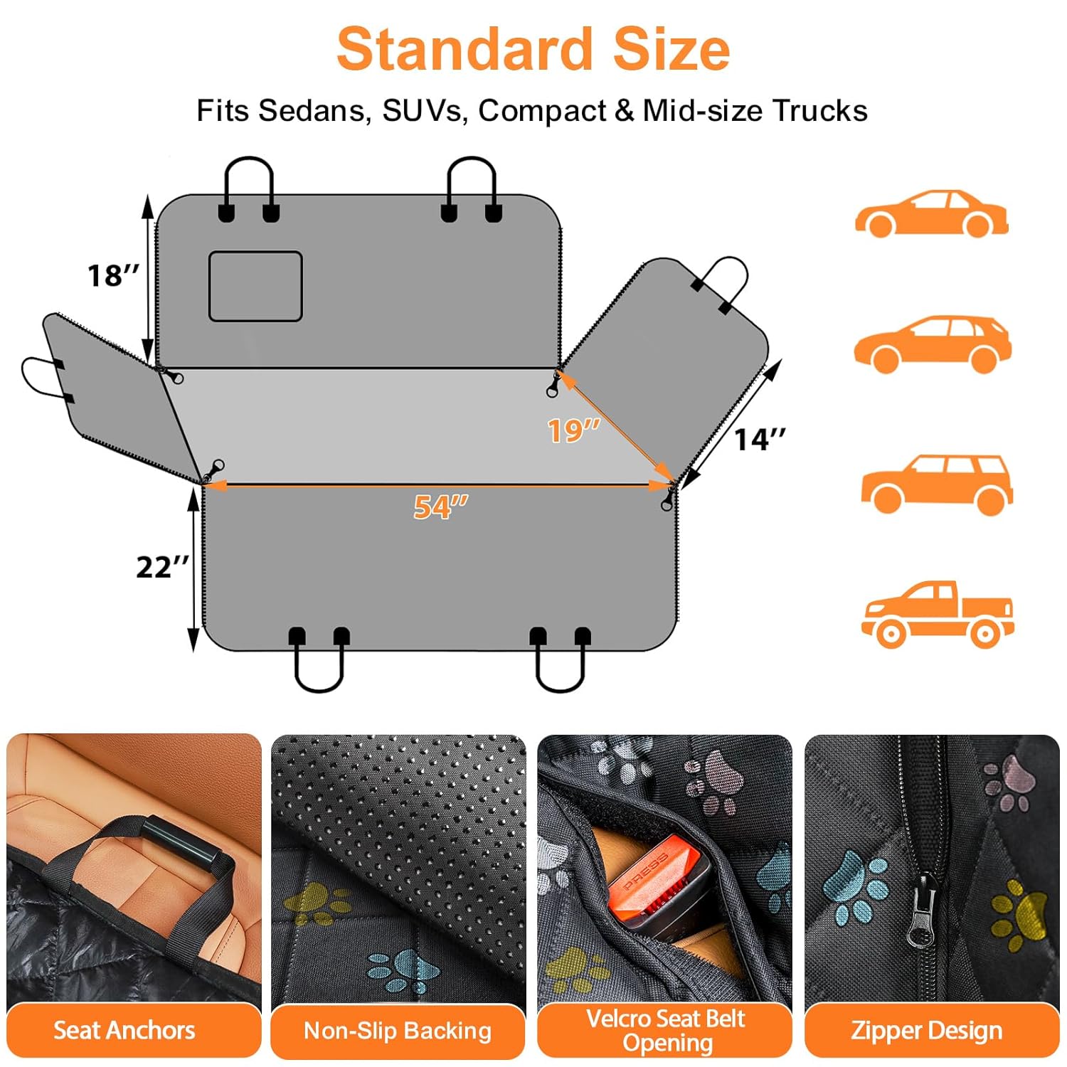 URPOWER Dog Car Seat Cover for Pets 100% Waterproof Seat Cover Hammock 600D Heavy Duty Scratch Proof Nonslip Durable Soft Back Seat Covers for Cars Trucks and SUVs