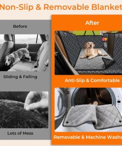 URPOWER Dogs Back Seat Extender with Non-Slip Blanket, 2 in 1 Hard Bottom Dog Car Seat Cover & Removable Dog Car Bed Mat, Waterproof Dogs Hammock for Car and SUV, Pet Rear Seat...