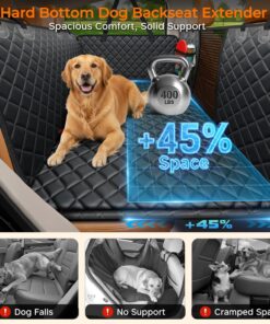 URPOWER Dogs Back Seat Extender with Non-Slip Blanket, 2 in 1 Hard Bottom Dog Car Seat Cover & Removable Dog Car Bed Mat, Waterproof Dogs Hammock for Car and SUV, Pet Rear Seat...