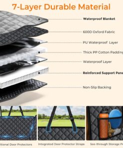 URPOWER Dogs Back Seat Extender with Non-Slip Blanket, 2 in 1 Hard Bottom Dog Car Seat Cover & Removable Dog Car Bed Mat, Waterproof Dogs Hammock for Car and SUV, Pet Rear Seat...