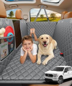 URPOWER Dogs Back Seat Extender with Non-Slip Blanket, 2 in 1 Hard Bottom Dog Car Seat Cover & Removable Dog Car Bed Mat, Waterproof Dogs Hammock for Car and SUV, Pet Rear Seat...
