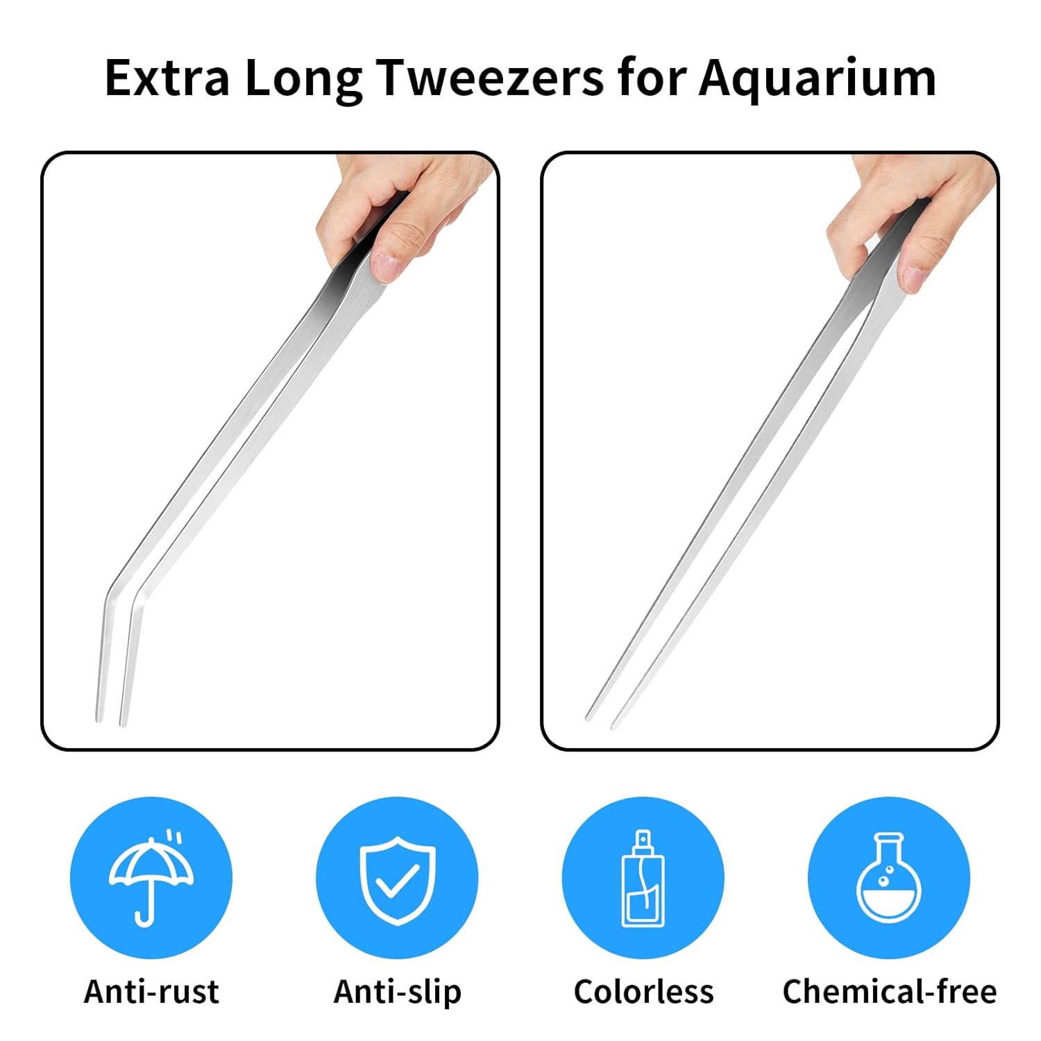 Vaincre 2PCS Long Tweezers, 15 inch Curved Aquascaping Tools, Stainless Steel Feeding Tongs Aquascape Tools, Aquarium Tweezers for Aquarium Reptile, Plant, Snakes, Lizards,...