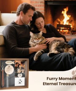 VavoPaw Cat Memorial Gifts for Loss of Cat, Pet Memorial Gifts for Cats, 8.6'' Shadow Box with Wooden Sculptures, Fur Jar, Sympathy Gift for Tabletop Display & Wall Hanging