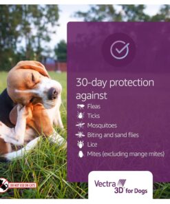 Vectra 3D Flea and Tick Prevention for Dogs, Kills and Repels Fleas, Ticks & Mosquitoes | Fast‑Acting, Waterproof, No Prescription Needed | Small Dogs 11-20 lbs, 3‑Month Supply