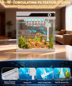 Vehipa Fish Tank, Smart Fish Aquarium Kit 4.2 Gallon with Auto Feeder, 4-in-1 Silent Pump, Adjustable Lighting, Temperature Display & Humidifier for Desktop, Office, Room